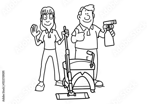 a man and woman cleaning something