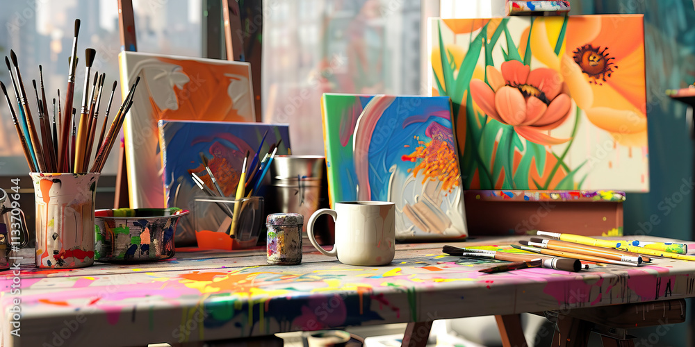 Artist's Studio Still Life with Abstract and Floral Canvases Artist's Studio Still Life with Abstract and Floral Canvases