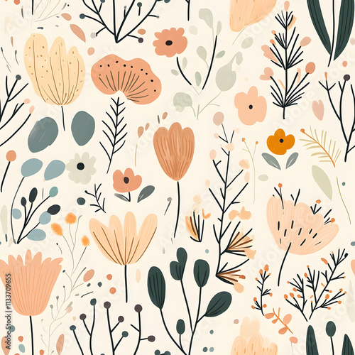 floral flower and leaf elements modern doodle illustrator seamless pattern for wallpaper or background