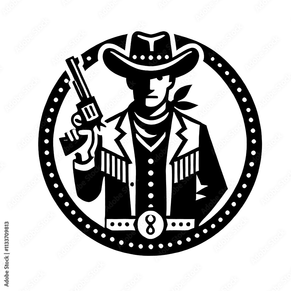 Obraz premium cowboy icon and illustration vector black and white
