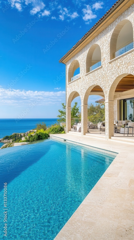 Fototapeta premium Mediterranean-style estate with infinity pool and stone arches