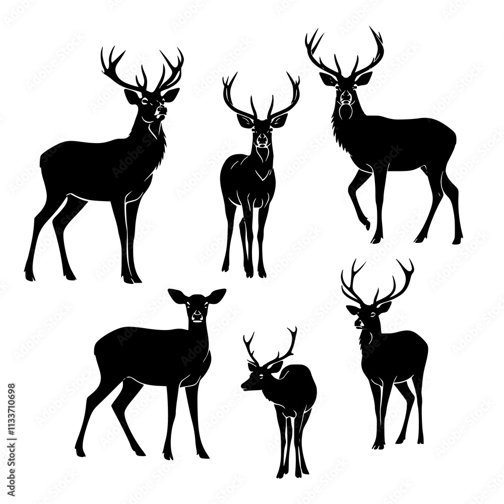 Deer vector illustration. Graphic black silhouettes of wild deer. JPEG version. Deer vector illustration. Graphic black silhouettes of wild deer. JPEG version.