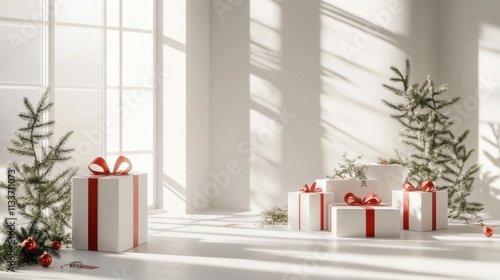 Minimalist Christmas Gifts in Sunlit White Room
