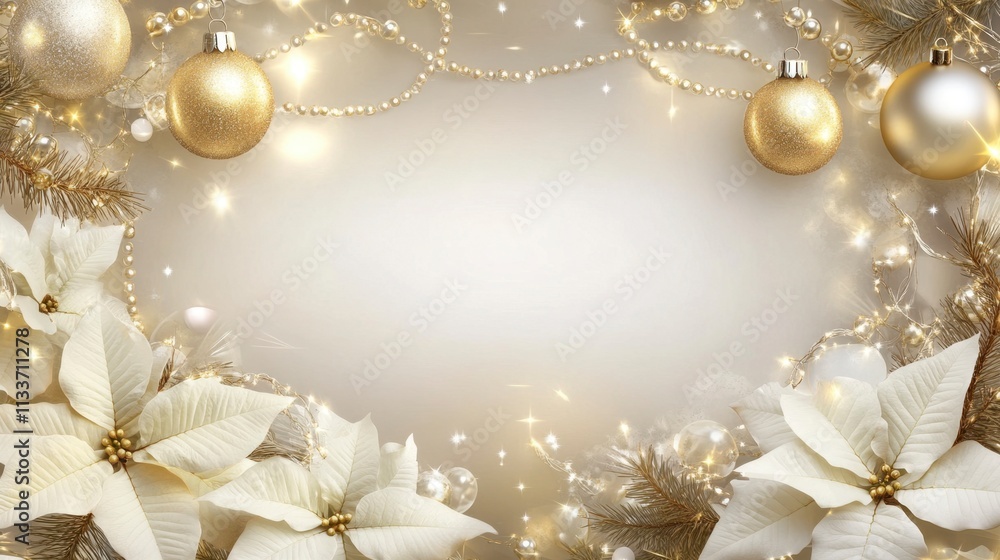 Elegant Gold & White Christmas Border with Poinsettia Elegant Gold & White Christmas Border with Poinsettia