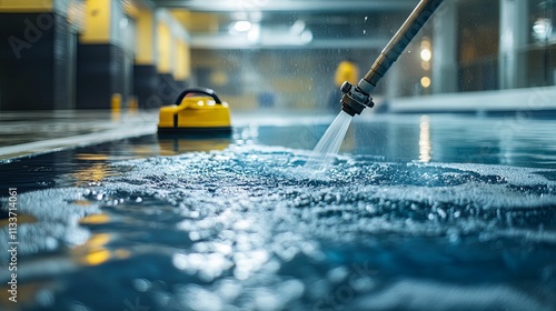 Water spraying into a pool cleaning system photo