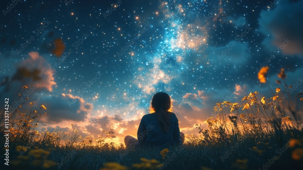 Starry Night Serenity: A Girl Gazes at the Milky Way Starry Night Serenity: A Girl Gazes at the Milky Way