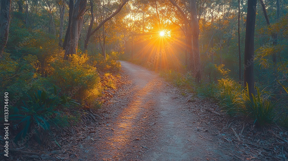 Obraz premium Sunlit Path Through A Forest Of Trees