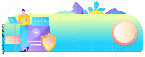 Business network security character flat vector concept operation hand drawn illustration
