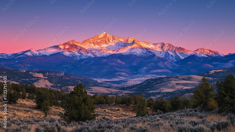 Majestic Sunrise Illuminates Snowy Mountain Range Majestic Sunrise Illuminates Snowy Mountain Range
