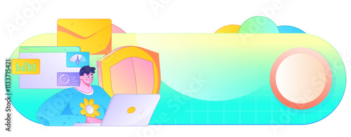 Business network security character flat vector concept operation hand drawn illustration
