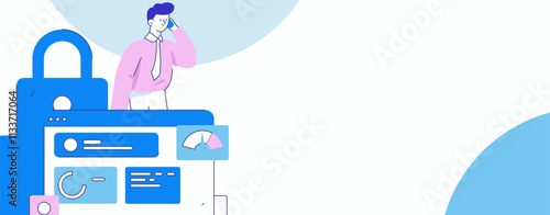 Business network security character flat vector concept operation hand drawn illustration
