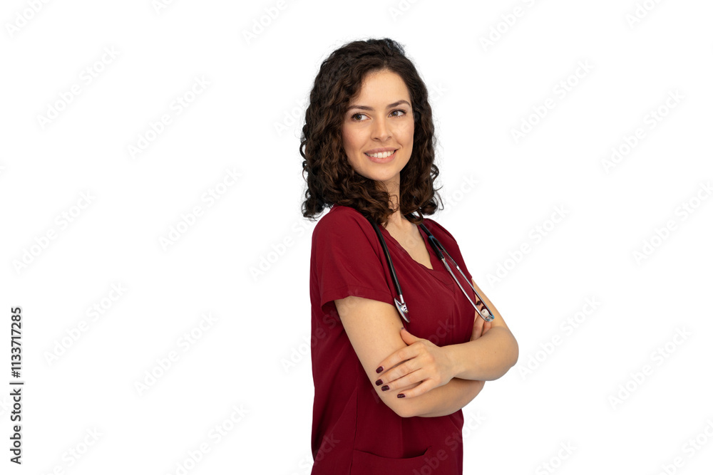 Smiling Latina nurse posing in scrubs Smiling Latina nurse posing in scrubs