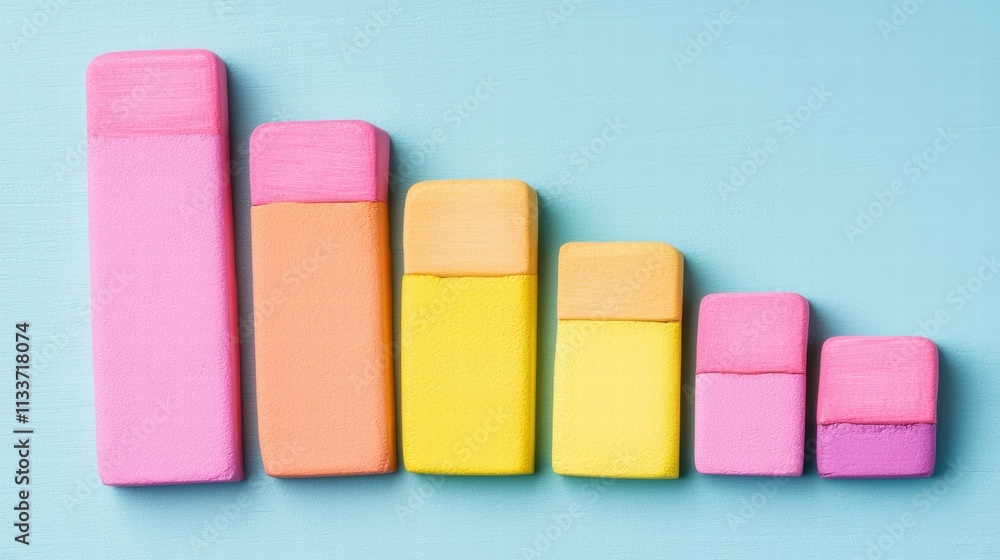 Colorful Blocks Representing Growth and Progress on Blue Background Colorful Blocks Representing Growth and Progress on Blue Background