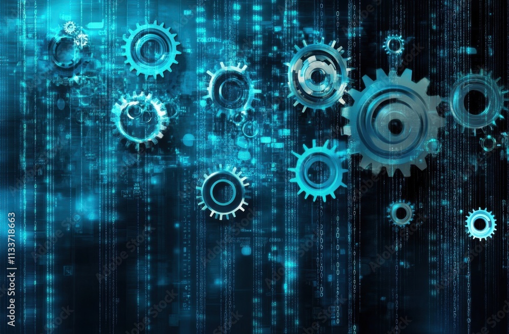 The interplay of binary code and gears illustrates the integration of machine learning into digital marketing. The interplay of binary code and gears illustrates the integration of machine learning into digital marketing.