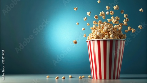 Popcorn floating out of a striped bucket in render, popcorn, bucket, food, snack photo