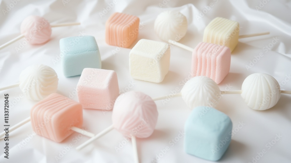 Colorful Candy Selection on Soft White Fabric Background Colorful Candy Selection on Soft White Fabric Background