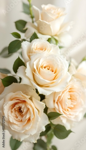 Elegant Bouquet of Peach Roses: Close-up View of Delicate Cream Roses