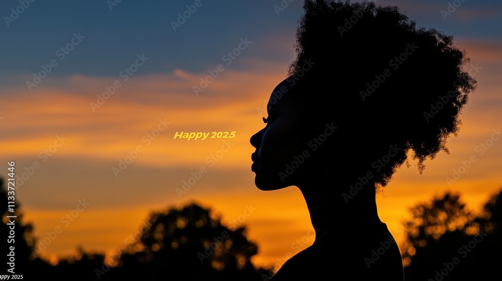 A silhouette of a confident woman faces the sunrise, A silhouette of a confident woman faces the sunrise,