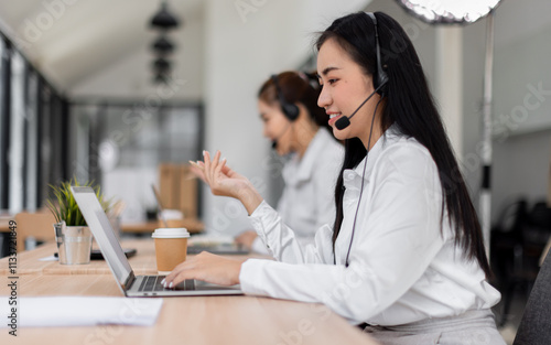 Wallpaper Mural Asian call center team, customer service, telesales wearing headset or headphone talking with customer in the office. Customer Service Representative, Service, Call Center,  Torontodigital.ca