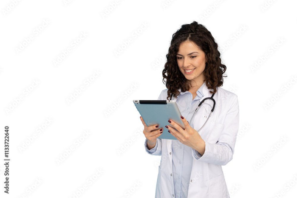Professional Latina female doctor using a tablet Professional Latina female doctor using a tablet