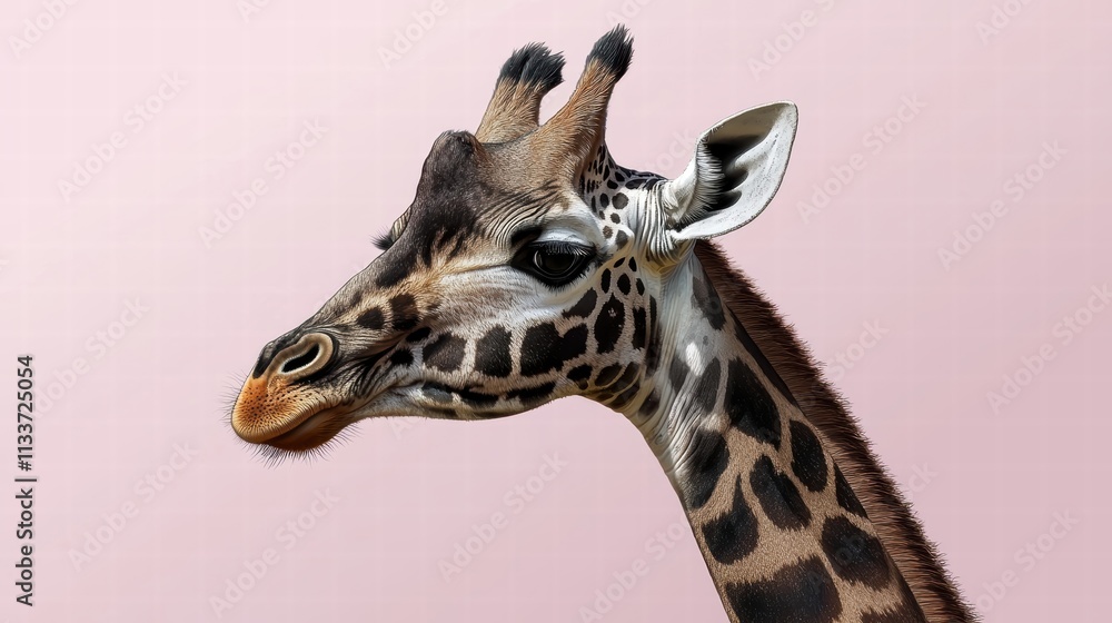 Giraffe Head Portrait with Soft Pink Background for Creative Projects Giraffe Head Portrait with Soft Pink Background for Creative Projects
