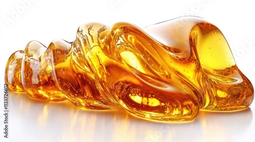 Obraz  z motywem smooth, amber colored caramel candy with glossy finish, showcasing its unique wavy shape and texture. Perfect for sweet treats and desserts