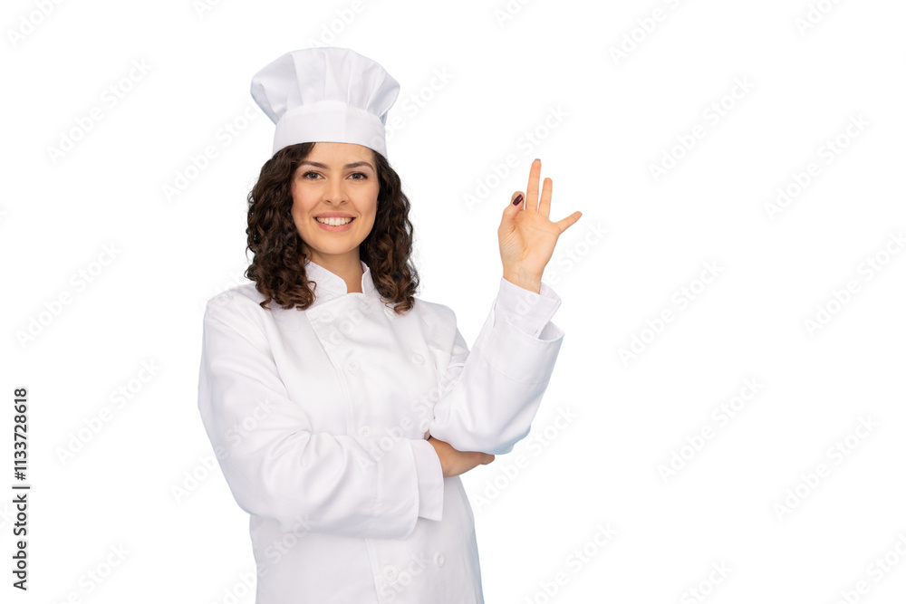 Professional Latina cook in full chef attire looking focused Professional Latina cook in full chef attire looking focused