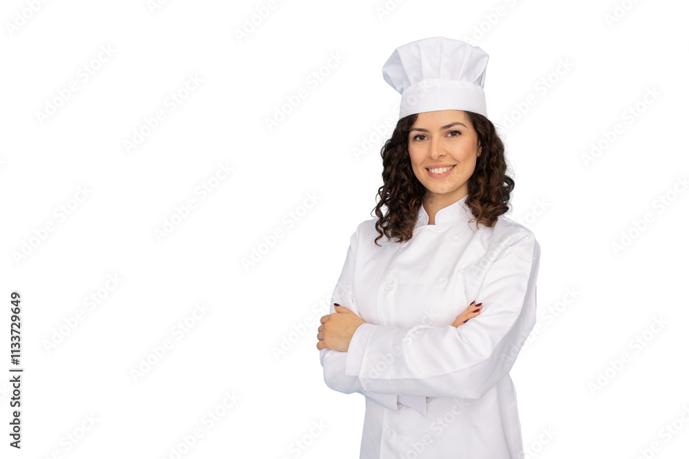Young Latina chef in professional uniform smiling confidently Young Latina chef in professional uniform smiling confidently