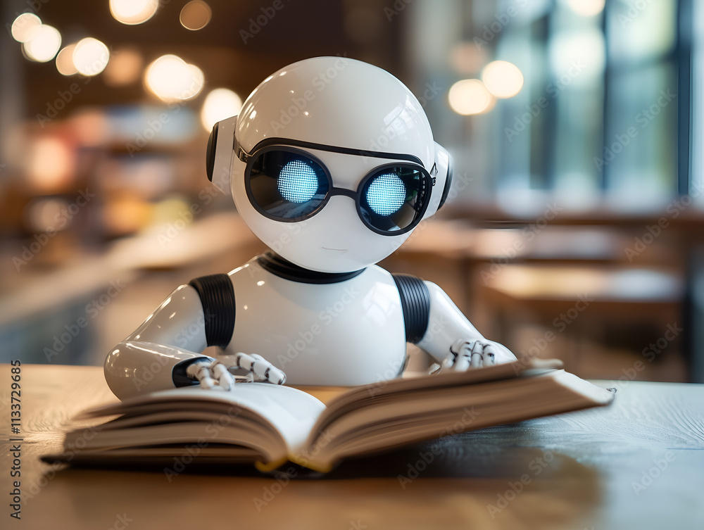 Ai robot reads a book.
