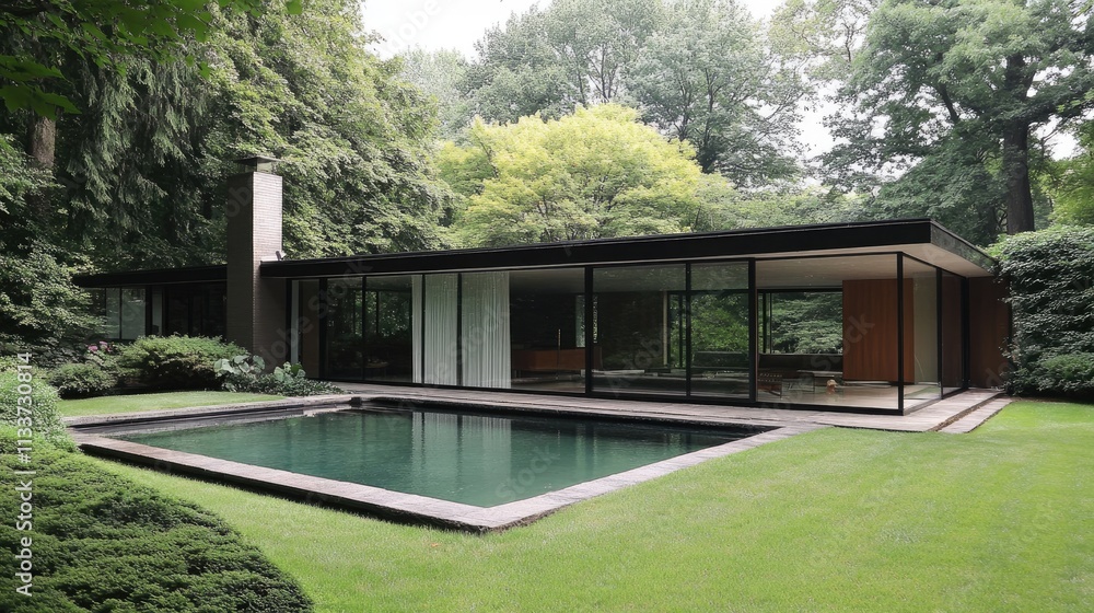 Modern Architectural House Surrounded by Lush Green Landscape Modern Architectural House Surrounded by Lush Green Landscape
