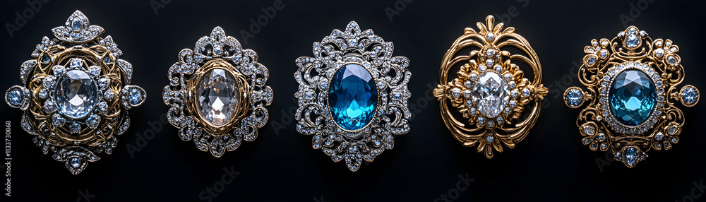 Ornate Jewel Brooches with Gemstones, Elegant and Luxurious Accessories Adornments Beautifully Displayed Ornate Jewel Brooches with Gemstones, Elegant and Luxurious Accessories Adornments Beautifully Displayed