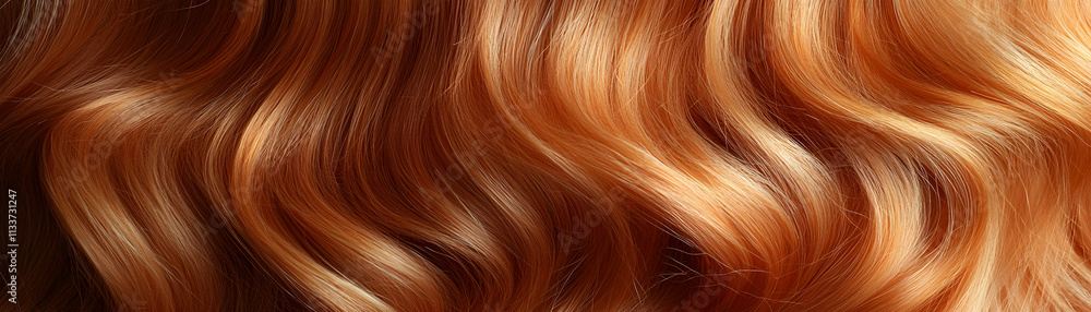 Fototapeta premium Auburn Hair Texture, Smooth, Wavy Strands Cascading Beautifully. Hair Care Tips for Radiant Shine and Healthy Growth.