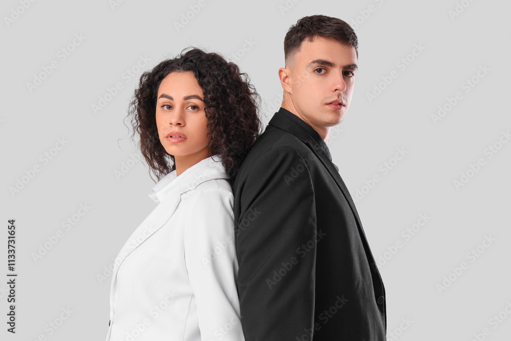Young couple on white background. Yin Yang concept Young couple on white background. Yin Yang concept