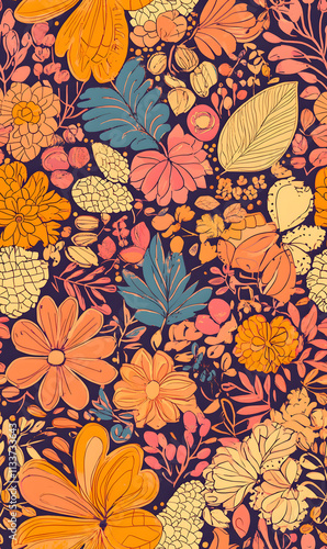 Wallpaper Mural floral flower and leaf elements modern doodle illustrator seamless pattern for wallpaper or background Torontodigital.ca