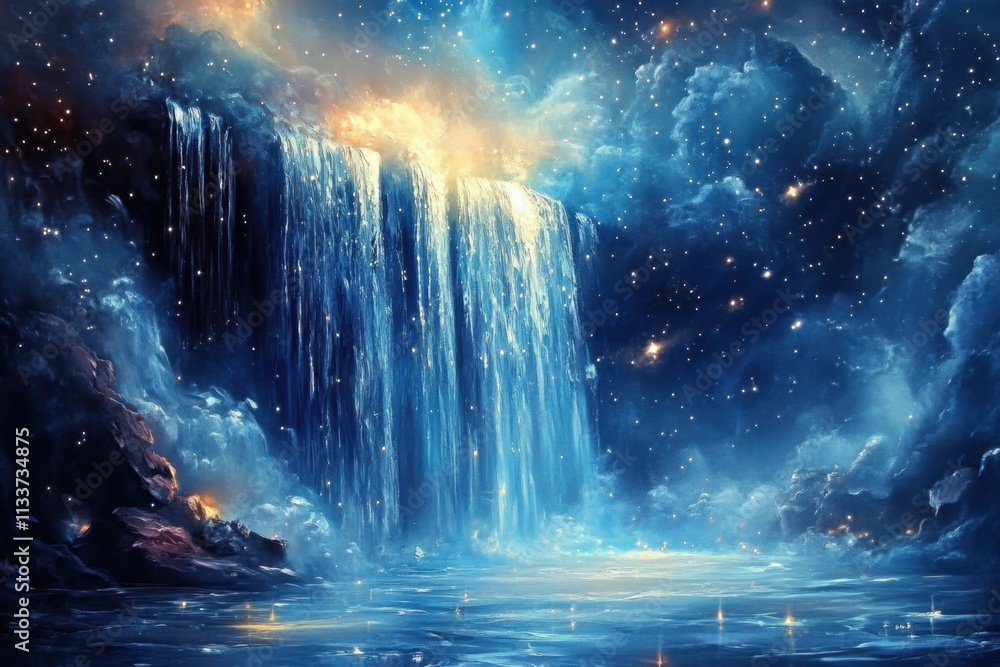 Surreal Waterfall Scene Enhanced by Mystical Light Surreal Waterfall Scene Enhanced by Mystical Light