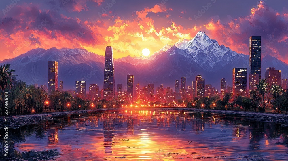Fototapeta premium Santiago Chile Retro Art: A Beautiful Gift Print for Travelers and Decor Lovers