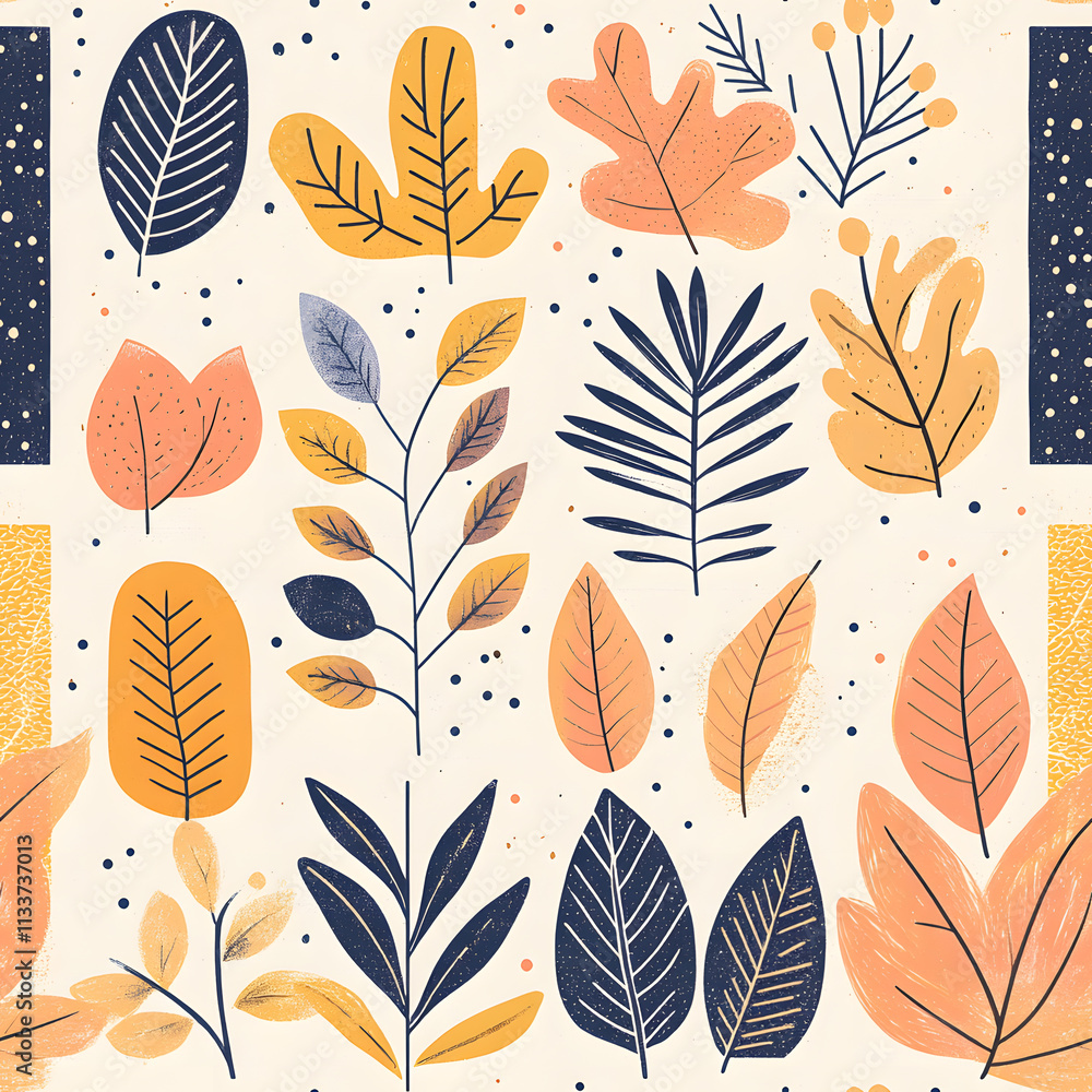 Fototapeta premium floral flower and leaf elements modern doodle illustrator seamless pattern for wallpaper or background