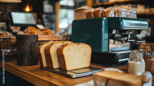 Wallpaper Mural Freshly Sliced Bread Loaves on Wooden Table in Bakery Shop Torontodigital.ca
