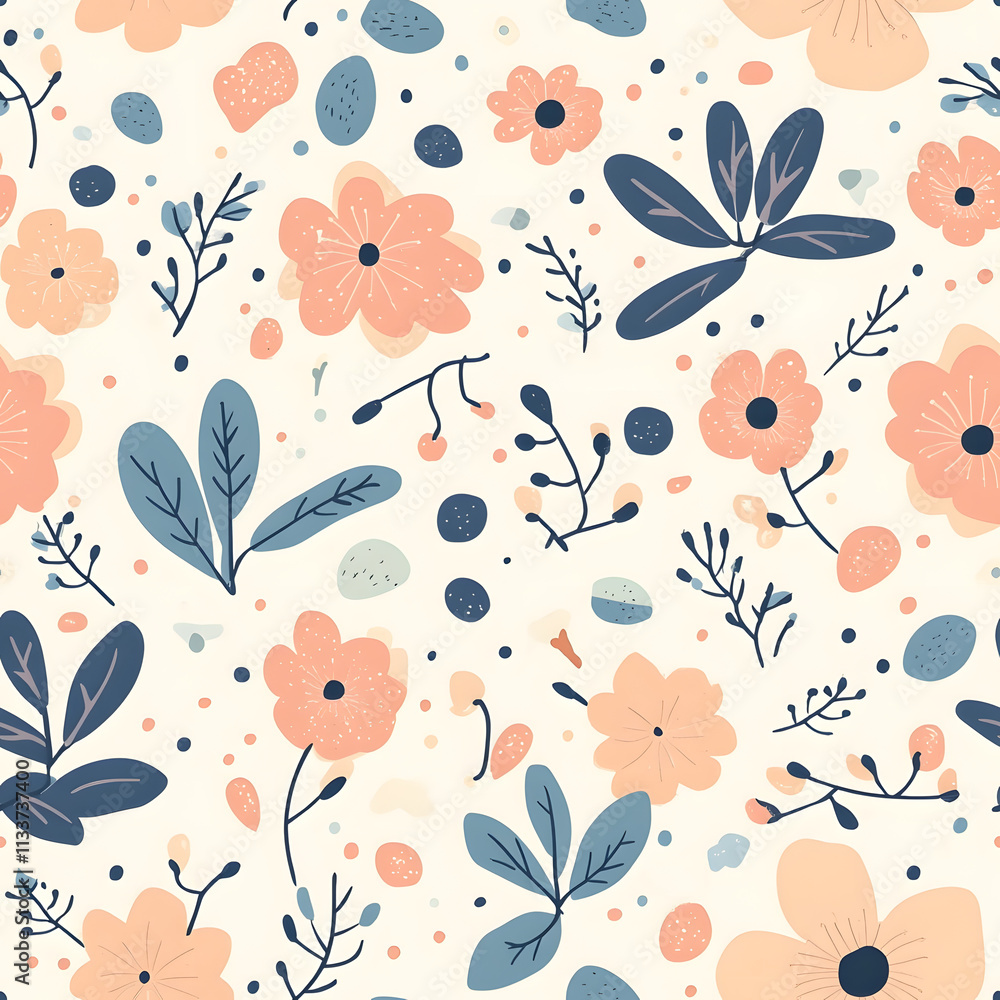 Fototapeta premium floral flower and leaf elements modern doodle illustrator seamless pattern for wallpaper or background