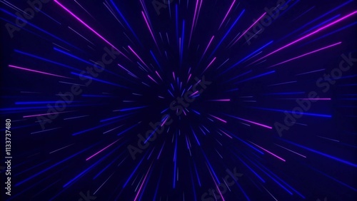 Abstract tunnel of a multicolor spectrum background. Bright rays of neon light and colorful glowing lines moving speed through the dark. 3d render
