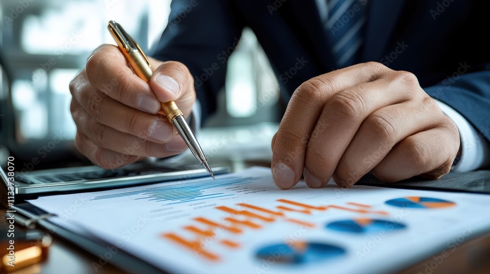 A business analyst presenting a chart of fluctuating interest rates to a group of professionals. A business analyst presenting a chart of fluctuating interest rates to a group of professionals.
