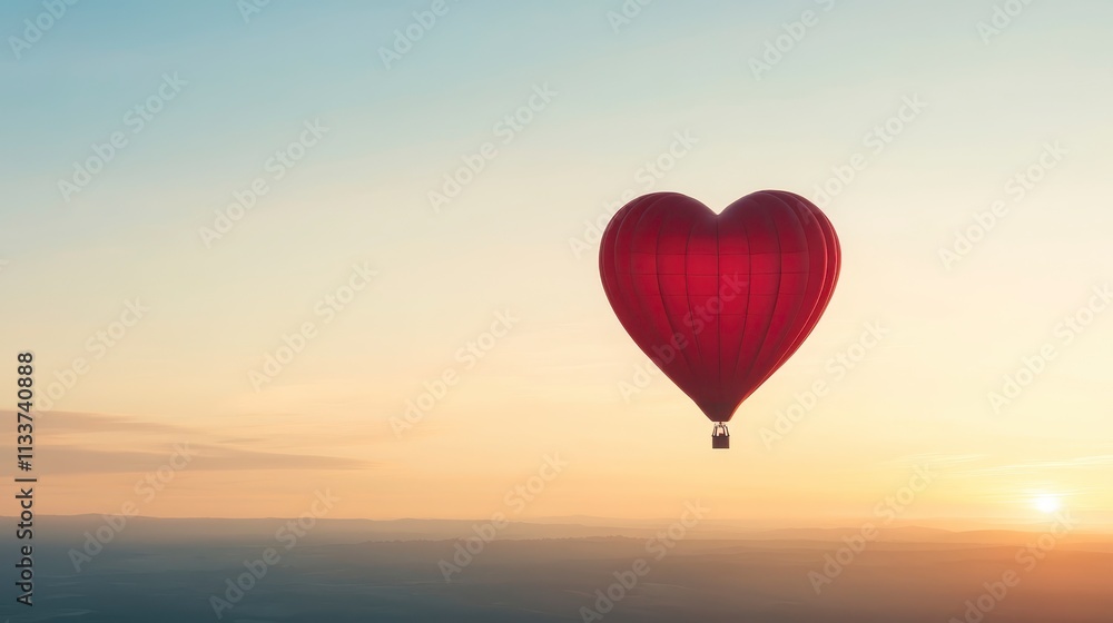 Fototapeta premium Heart Shaped Hot Air Balloon Sunrise Romantic Travel Adventure