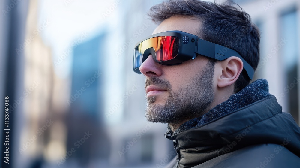Man in Stylish Sunglasses Outdoors in Urban Setting Man in Stylish Sunglasses Outdoors in Urban Setting