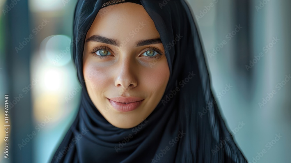 Beautiful Muslim Woman in Black Hijab Gazing at Camera Beautiful Muslim Woman in Black Hijab Gazing at Camera