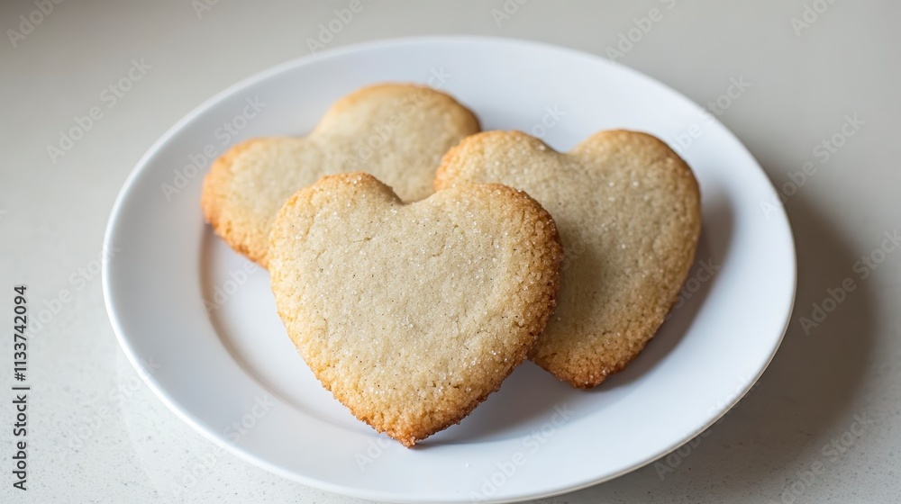 Sweet Heart Shaped Sugar Cookies on Plate Homemade Bakery Treats Sweet Heart Shaped Sugar Cookies on Plate Homemade Bakery Treats