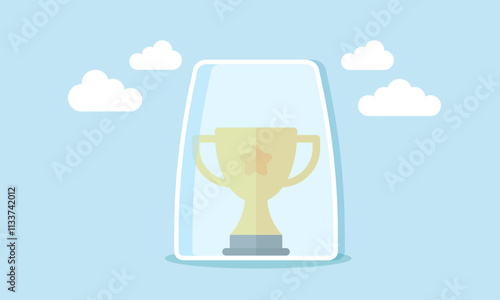 A trophy inside a glass, illustration of securing achievements and awards as a leading company