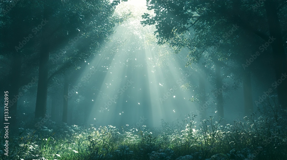 Sunbeams in the Mystical Forest: An Enchanting Landscape Sunbeams in the Mystical Forest: An Enchanting Landscape