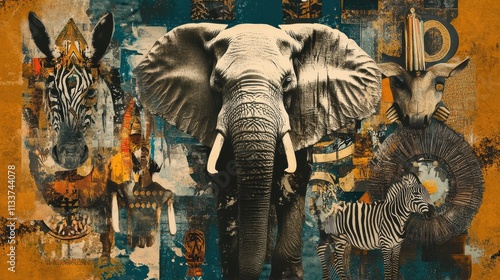 Wallpaper Mural Artistic Elephant and Animal Collage Artwork Torontodigital.ca