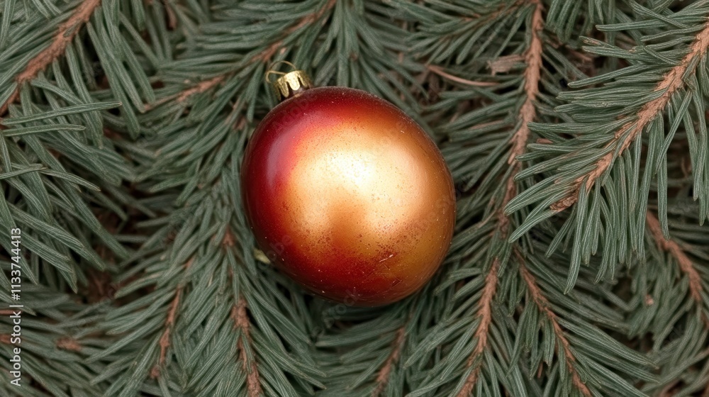 Festive Christmas Ornament on Evergreen Branches Festive Christmas Ornament on Evergreen Branches