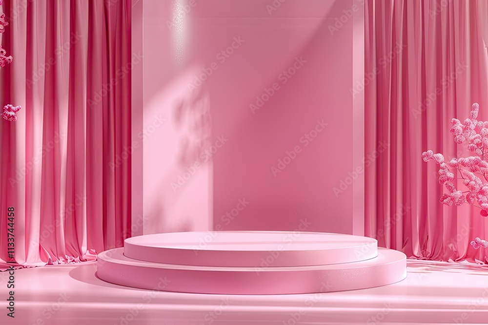 Premium Quality Image of Minimalistic Pink Podium Display for Luxury Products Premium Quality Image of Minimalistic Pink Podium Display for Luxury Products